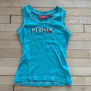Vintage 90s Y2K Coca Cola Tank Top Womens M Aqua Fitted Baby Tee Style Graphic